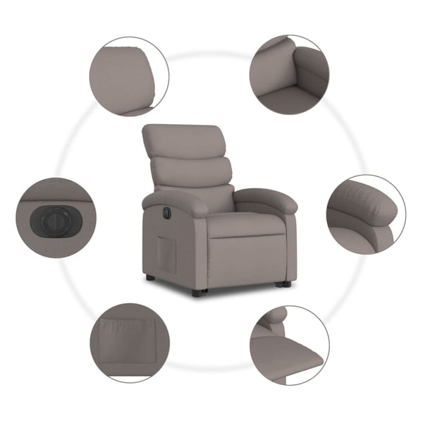 vidaXL Elektrisk reclinerfåtölj med uppresningshjälp taupe tyg