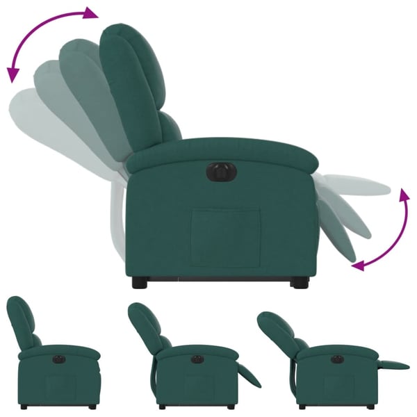 vidaXL Elektrisk reclinerfåtölj med uppresningshjälp mörkgrön tyg