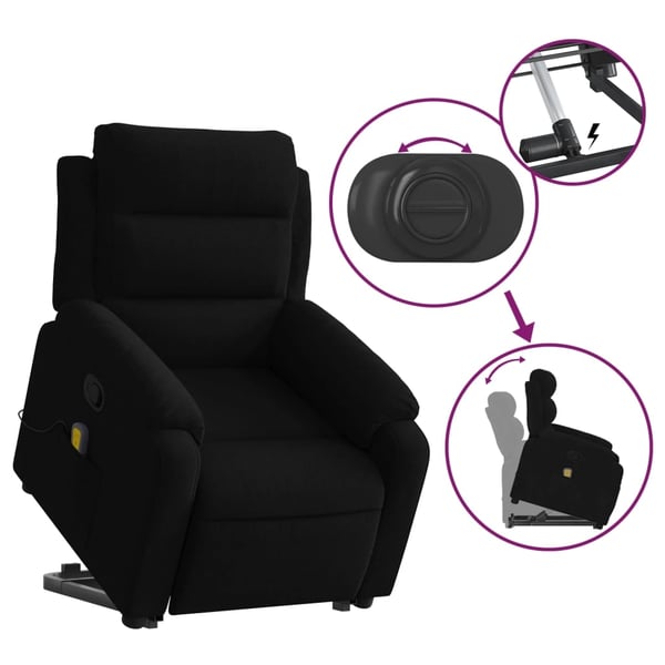 vidaXL Massagefåtölj med uppresningshjälp Svart sammet