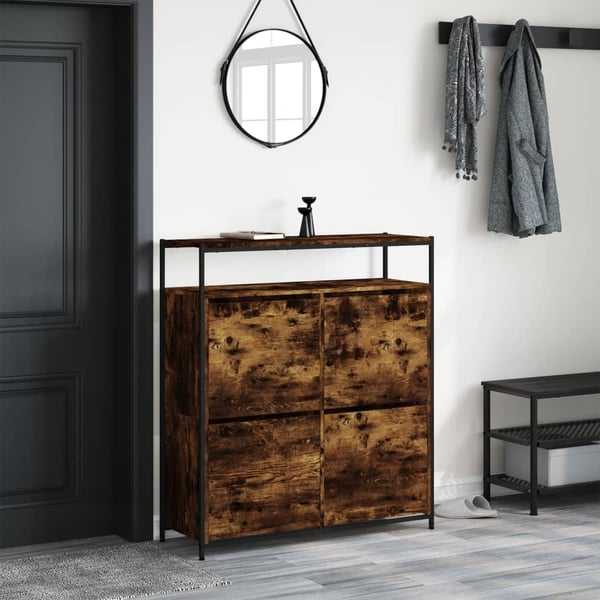 vidaXL Skoskap med 4 vippeskuffer røkt eik 100x34x112 cm