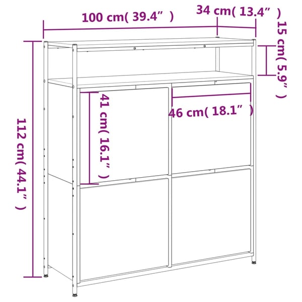 vidaXL Skoskap med 4 vippeskuffer røkt eik 100x34x112 cm