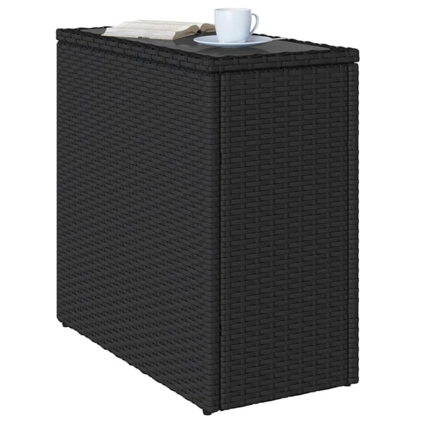 vidaXL havebord med glastop 58x27,5x55 cm polyrattan sort