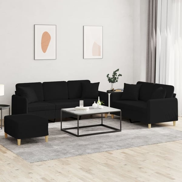 vidaXL sofasæt 3 dele med puder stof sort