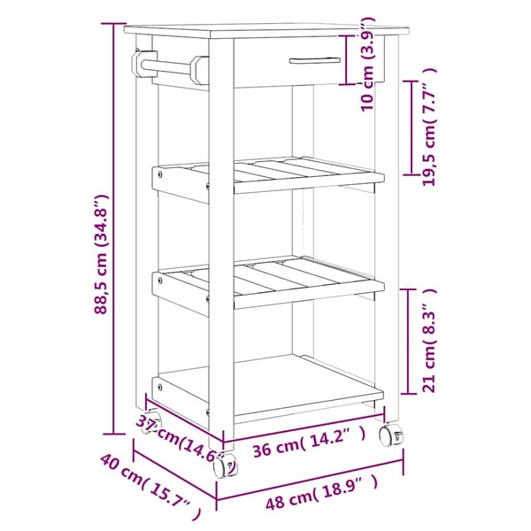 vidaXL Kjøkkenvogn MONZA 48x40x88,5 cm heltre furu