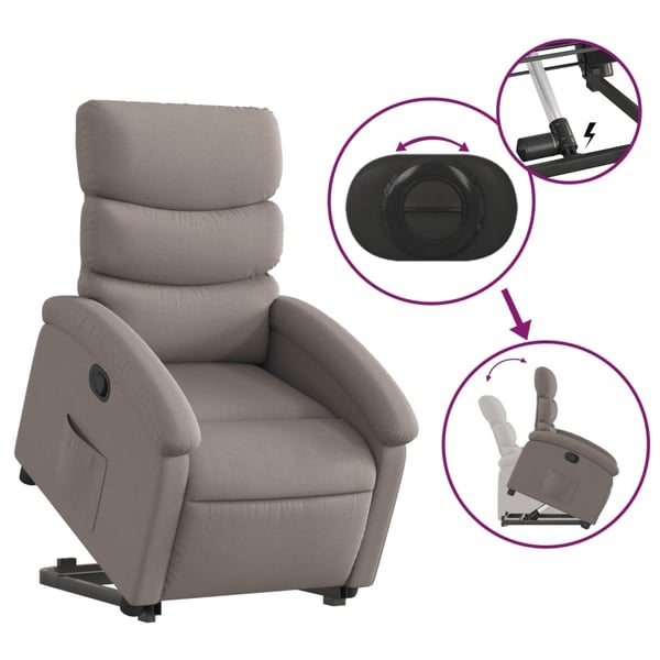 vidaXL Reclinerfåtölj med uppresningshjälp taupe tyg