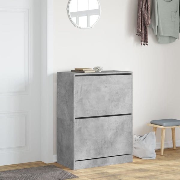 vidaXL Skoskap med 2 vippeskuffer betonggrå 80x42x108 cm