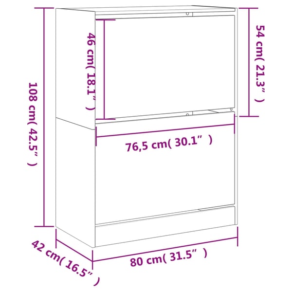 vidaXL Skoskap med 2 vippeskuffer betonggrå 80x42x108 cm