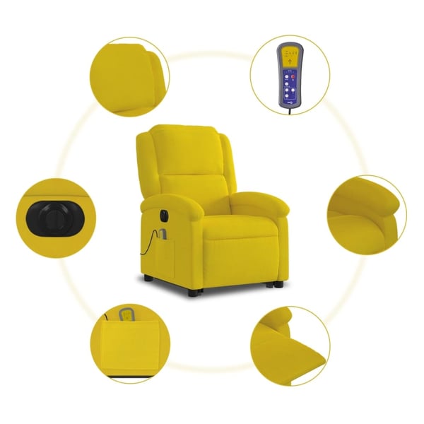 vidaXL løftestol med massagefunktion velour gul