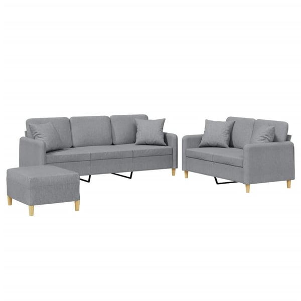 vidaXL sofasæt 3 dele med puder stof lysegrå