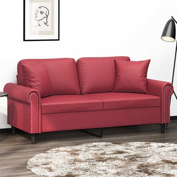 vidaXL 2-sits soffa med prydnadskuddar vinröd 140 cm konstläder
