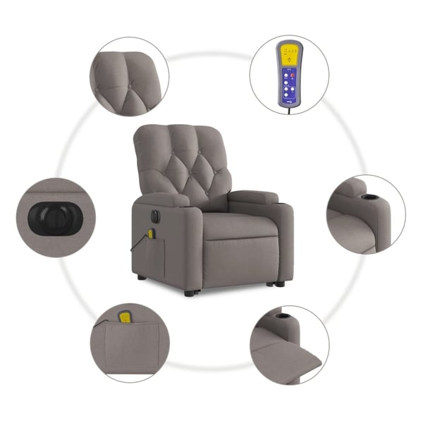 vidaXL elektrisk massagestol med løftefunktion stof gråbrun