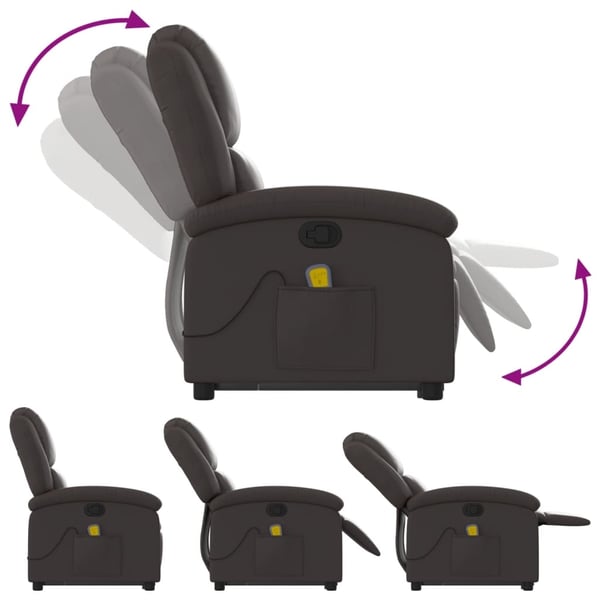 vidaXL massagestol med løftefunktion ægte læder mørkebrun