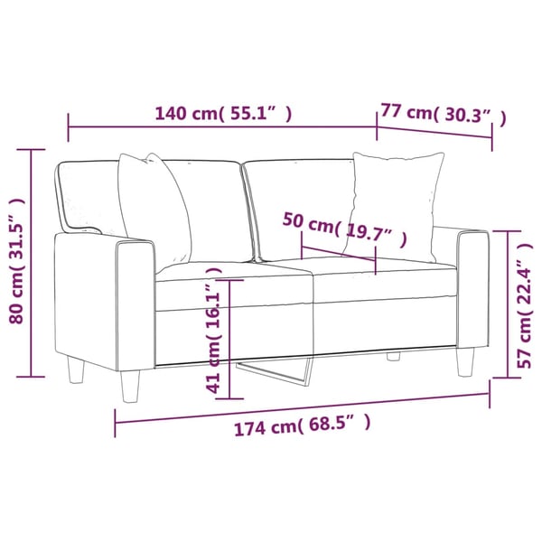 vidaXL 2-personers sofa med pyntepuder 140 cm kunstlæder vinrød