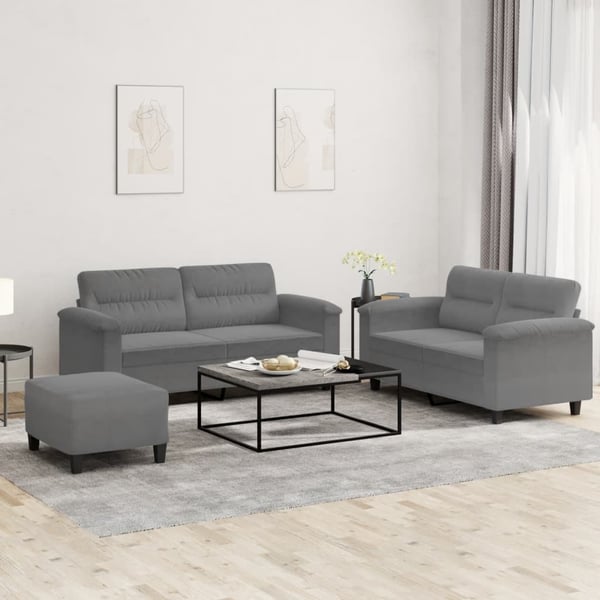vidaXL sofasæt 3 dele med hynder mikrofiberstof mørkegrå