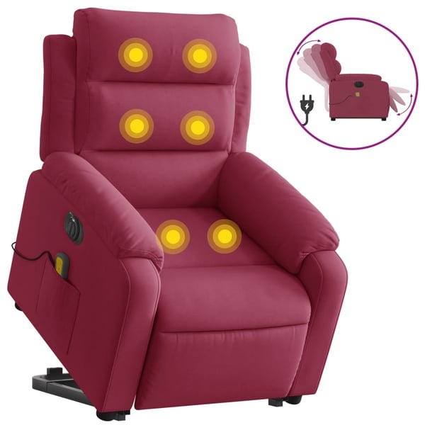 vidaXL massagestol med løftefunktion velour vinrød