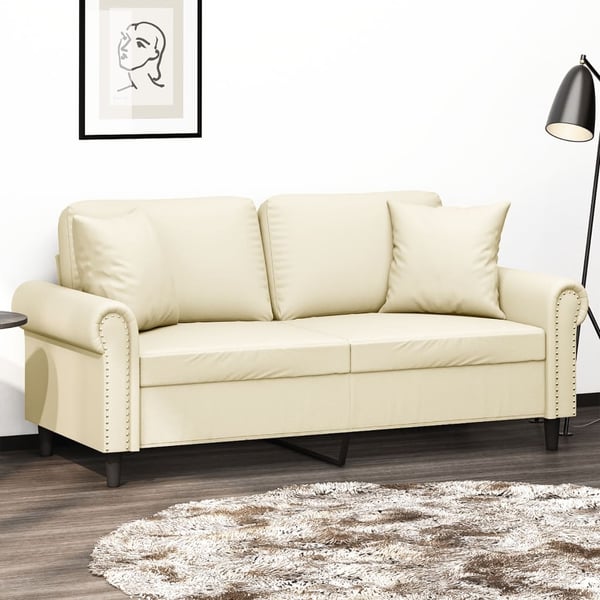 vidaXL 2-personers sofa med pyntepuder 140 cm kunstlæder cremefarvet