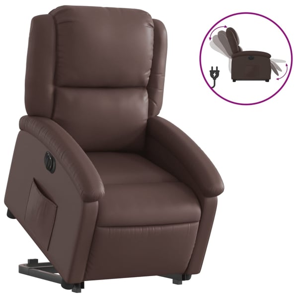 vidaXL Reclinerfåtölj med uppresningshjälp brun konstläder