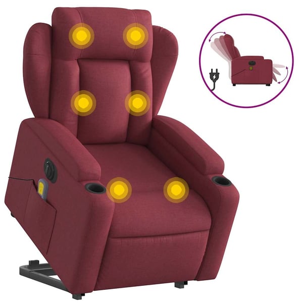 vidaXL Elektrisk massagefåtölj med uppresningshjälp vinröd tyg