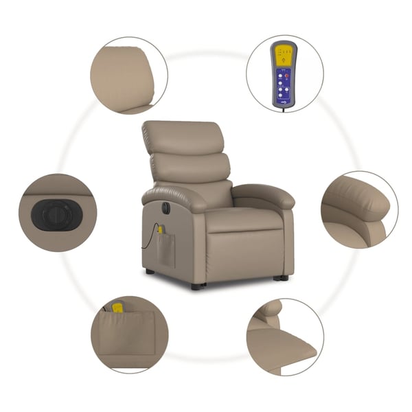 vidaXL massagestol med løftefunktion kunstlæder cappuccinofarvet
