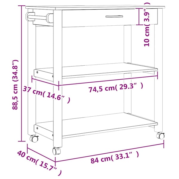 vidaXL Kjøkkenvogn MONZA 84x40x88,5 cm heltre furu