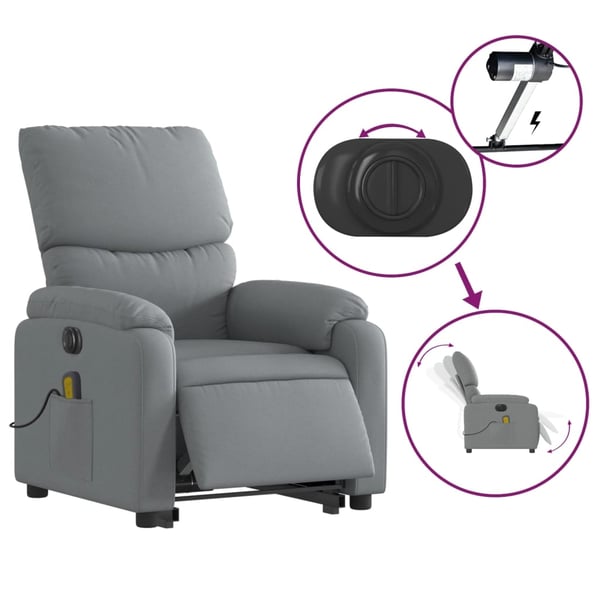 vidaXL elektrisk massagestol med løftefunktion stof lysegrå