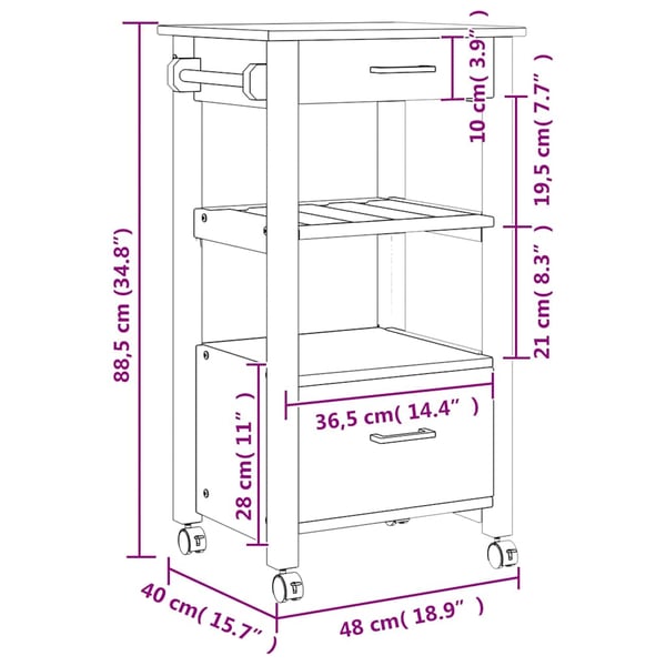 vidaXL Kjøkkenvogn MONZA 48x40x88,5 cm heltre furu