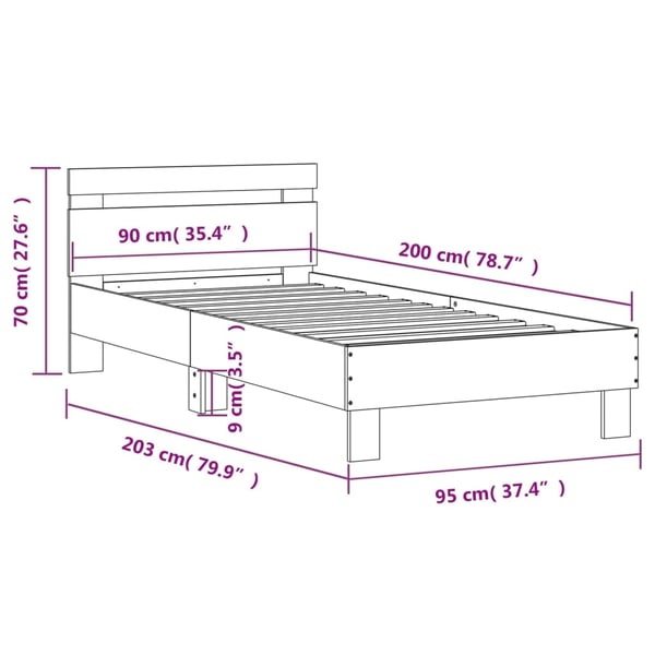 vidaXL Sengeramme med hodegavl grå sonoma 90x200 cm konstruert tre