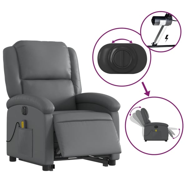 vidaXL massagestol med løftefunktion kunstlæder grå