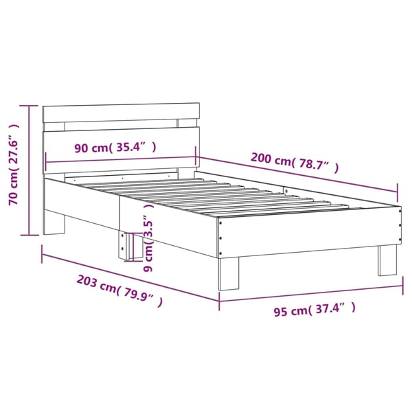 vidaXL Sengeramme med hodegavl røkt eik 90x200 cm konstruert tre