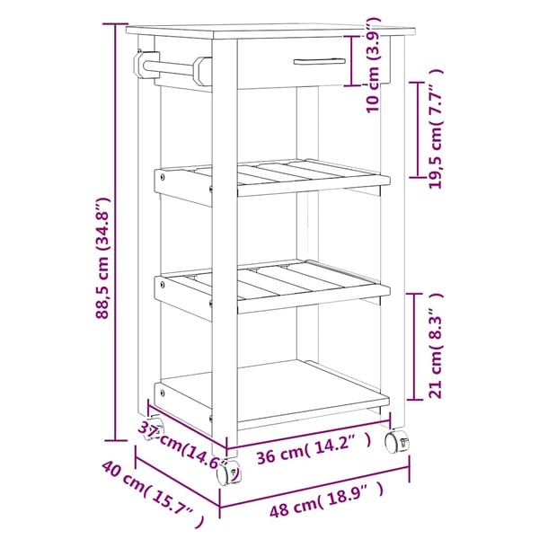 vidaXL Kjøkkenvogn MONZA 48x40x88,5 cm heltre furu