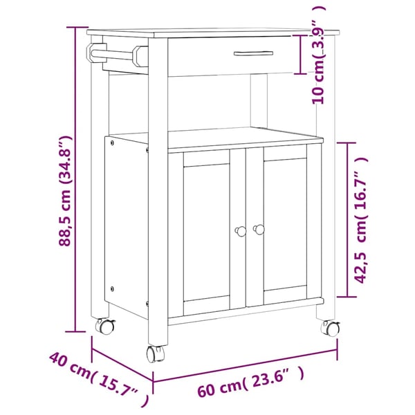 vidaXL Kjøkkenvogn MONZA 60x40x88,5 cm heltre furu