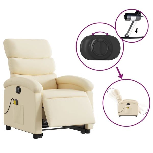 vidaXL elektrisk massagestol med løftefunktion cremefarvet