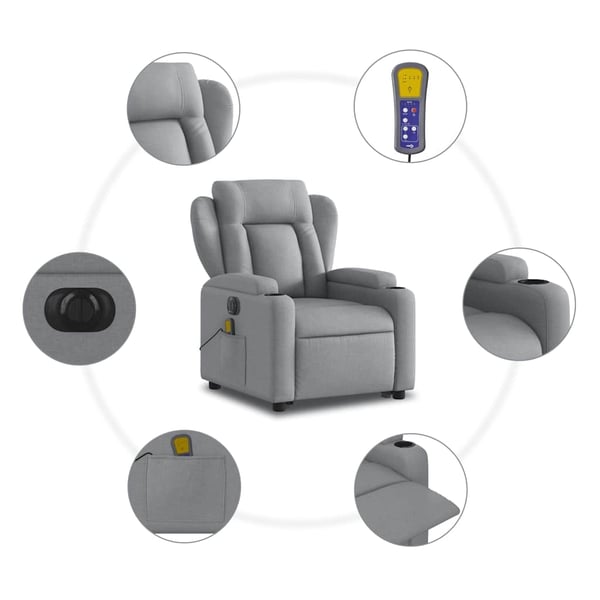 vidaXL elektrisk massagestol med løftefunktion stof lysegrå