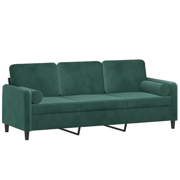 vidaXL 3-personers sofa med pyntepuder 180 cm velour mørkegrøn