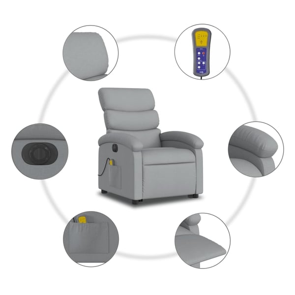 vidaXL elektrisk massagestol med løftefunktion stof lysegrå