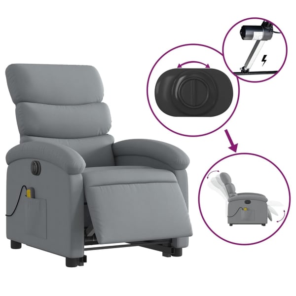 vidaXL elektrisk massagestol med løftefunktion stof lysegrå