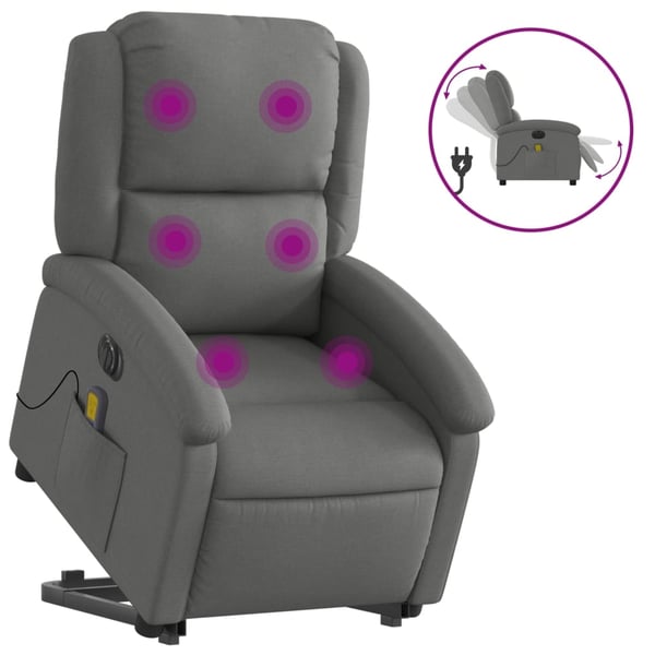 vidaXL elektrisk massagestol med løftefunktion stof mørkegrå
