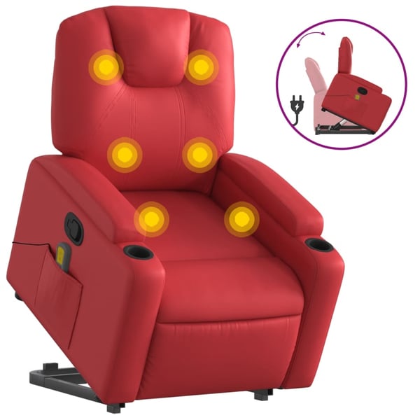 vidaXL løftestol med massagefunktion kunstlæder rød