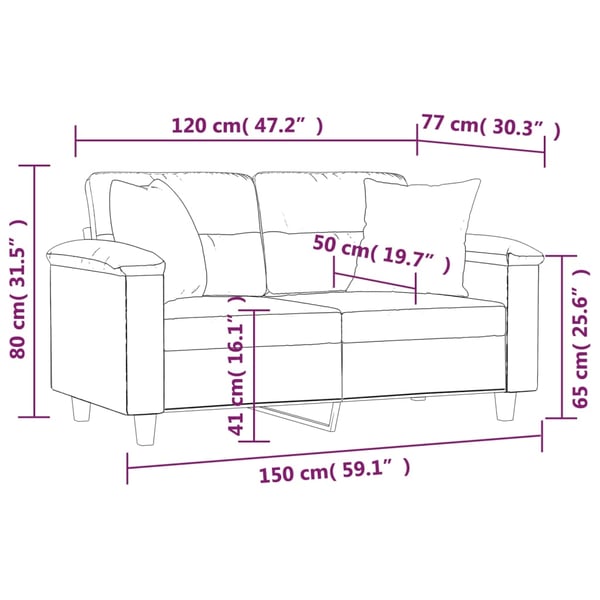 vidaXL 2-personers sofa med puder 120 cm mikrofiberstof sort