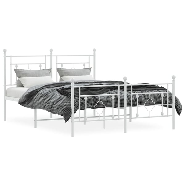 vidaXL Sengeramme i metall med hode- og fotgavl hvit 140x190 cm