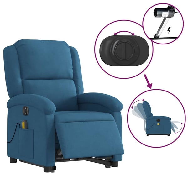 vidaXL massagestol med løftefunktion velour blå