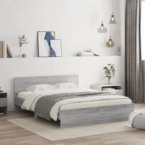 vidaXL Sengeramme med hodegavl grå sonoma 150x200 cm