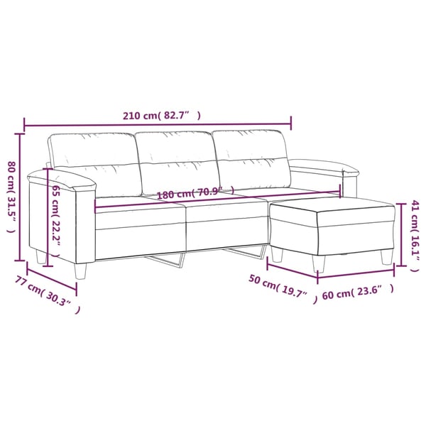 vidaXL 3-personers sofa med fodskammel 180 cm mikrofiberstof Gråbrun