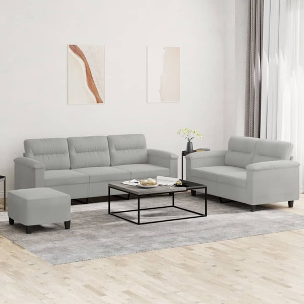 vidaXL sofasæt 3 dele med hynder mikrofiberstof lysegrå