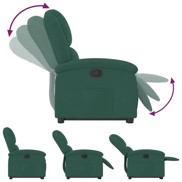 vidaXL Reclinerfåtölj med uppresningshjälp mörkgrön sammet