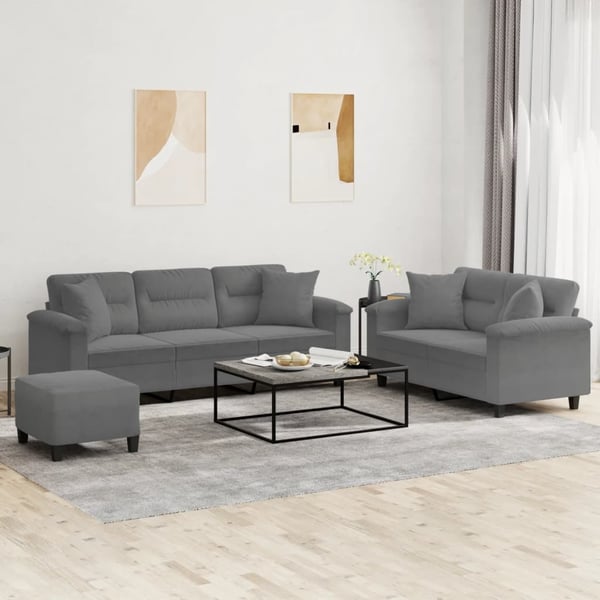vidaXL sofasæt 3 dele med puder mikrofiberstof mørkegrå