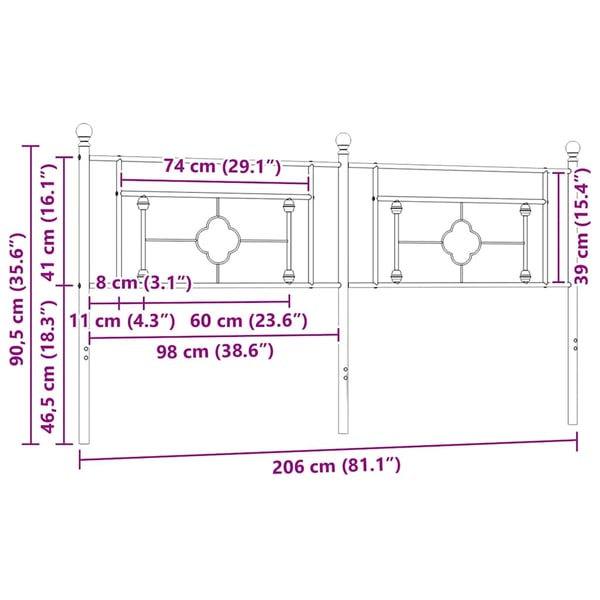 vidaXL Utskiftbar sengegavl i metall hvit 200 cm