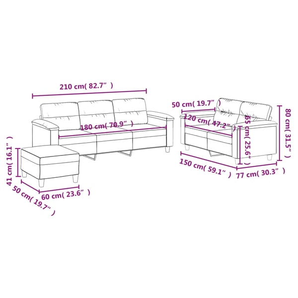 vidaXL sofasæt 3 dele med hynder mikrofiberstof gråbrun