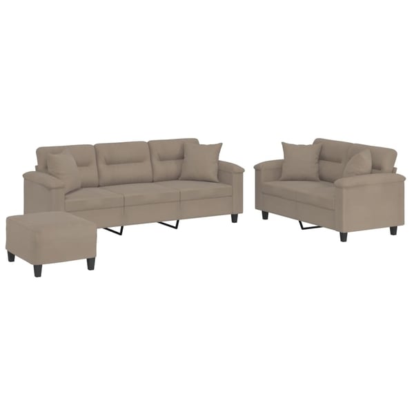 vidaXL sofasæt 3 dele med puder mikrofiberstof gråbrun