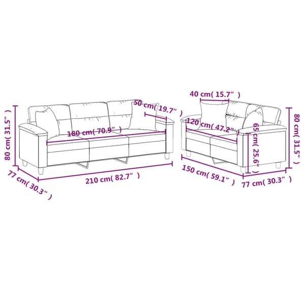 vidaXL sofasæt 2 dele med puder mikrofiberstof lysegrå